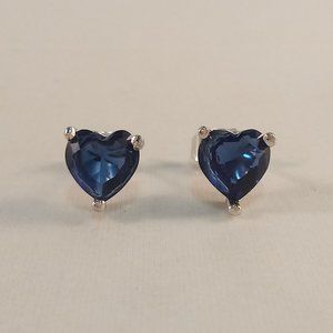 Silver Plated Navy Blue Heart Cut Diamond Zircon Stud Earrings Gorgeous Gift